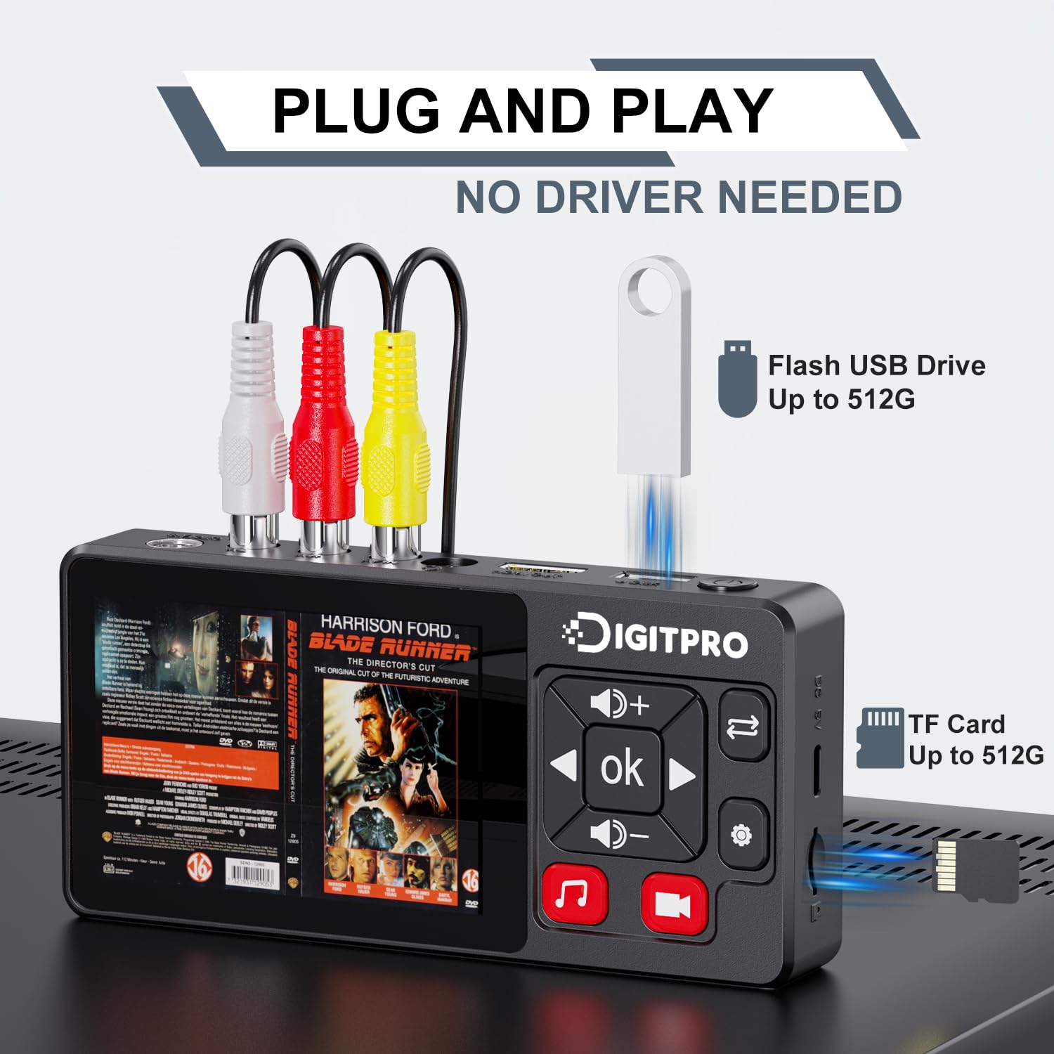 Convertitore da VHS a digitale, Registratore Video VHS Digital Recorder con Remote, Converte le Registrazioni da VHS, VCR, DVR, DVD, Hi8, Mini DV, Videocamera in Digitale