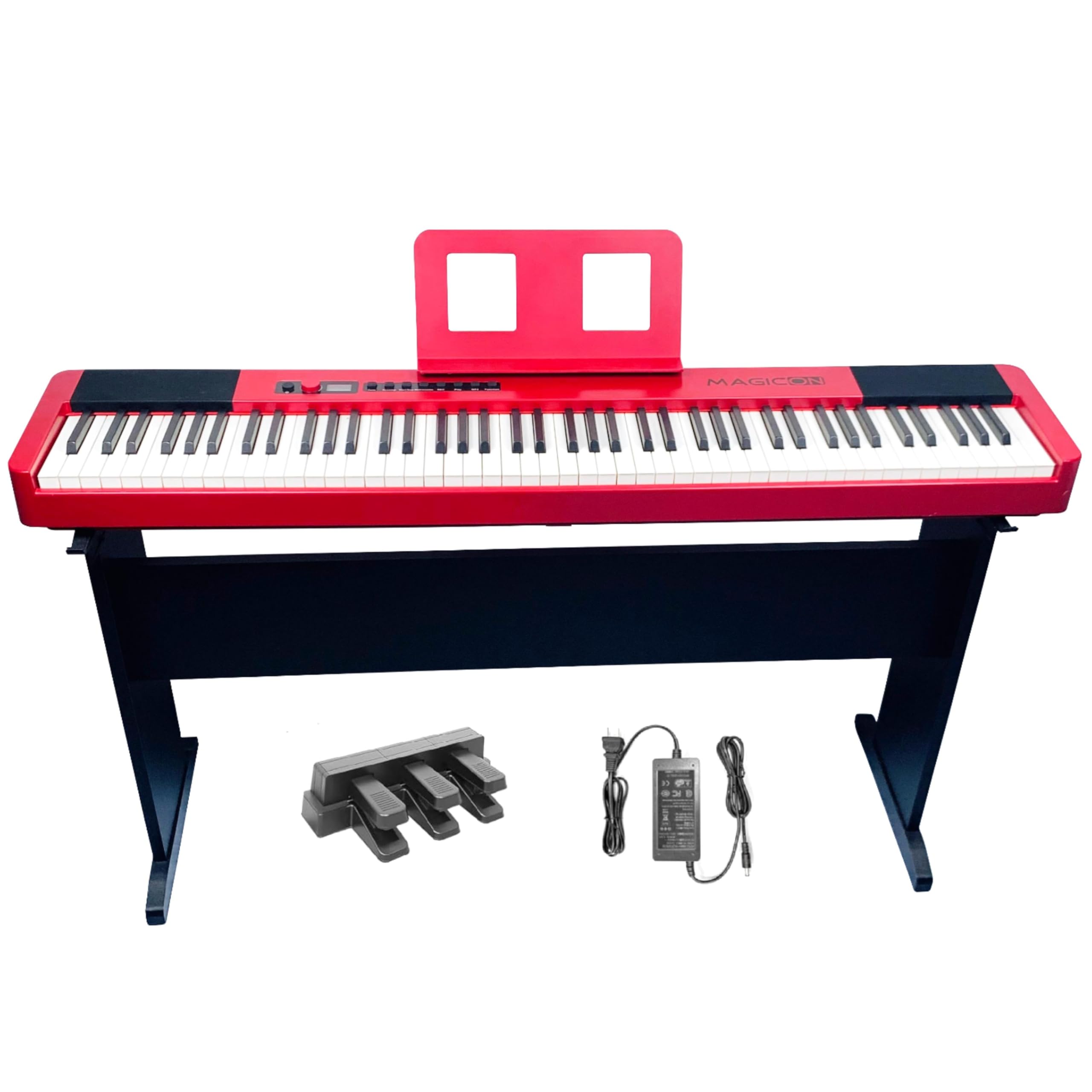 X88S 88-Key Heavy Hammer Digital Piano – Full Size with Stand, Triple Pedals, Music Stand & Adapter. Ideal for Beginners & Music Lovers. 25W X2 Speakers, BT/USB/MIDI,Headphone RED (RED)