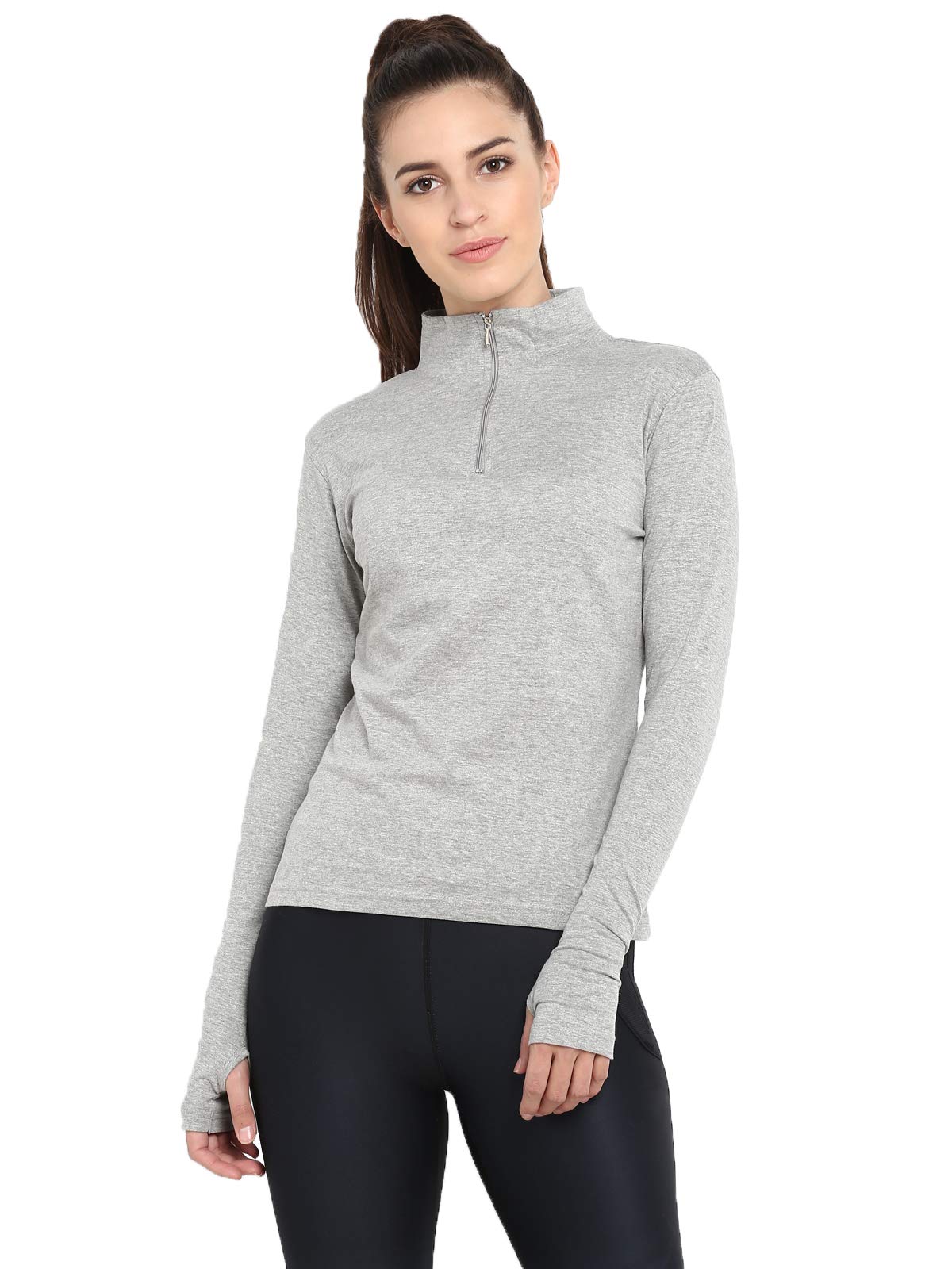 Ap'pulse Women's Long Sleeve Thumbopen 1/4 Zip Hi Neck Tshirt-picture-24