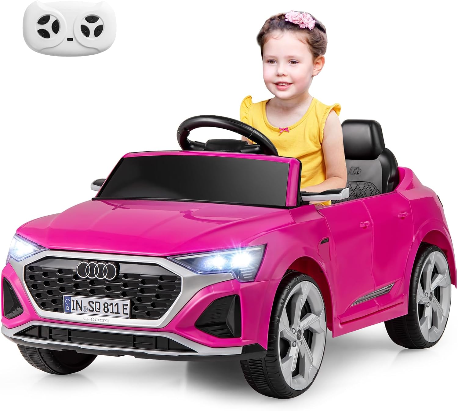 Costzon 12V Kids Ride on Car Licensed Audi SQ8, Remote Control Ride on Toy, Battery Powered Electric Vehicle with Spring Suspension, Music & 3 Speeds, Horn, LED Lights, Gift for Boys Girls 3+ (Pink)