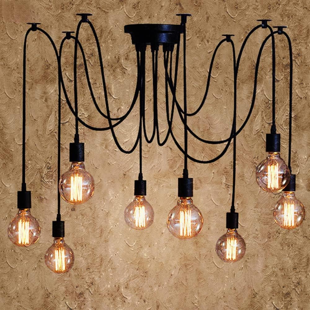 Crazy Deals Veesee 8 Arms Spider Lamps Vintage E26 Edison Bulb Style,DIY Chandelier Lighting, Metal Pendant Lights,Retro Chic Drop-Light for Bedroom Dining Kitchen Island Living Room(Each with 78.7in/2M Wire)