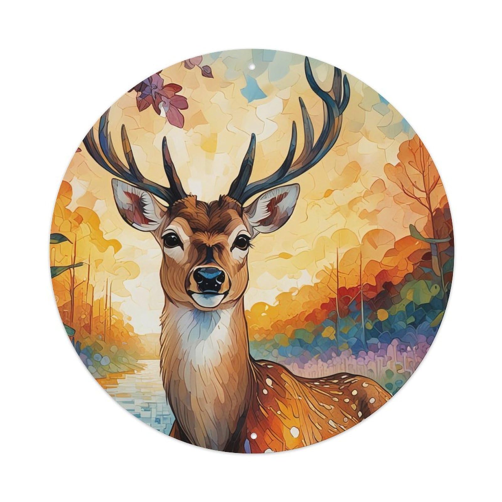 Animal Deer in The Forest Vintage Metal Tin Sign Plaque Wall Decor for Cafe, Club Bar, Office, Garden Metal Poster 8x8Inch