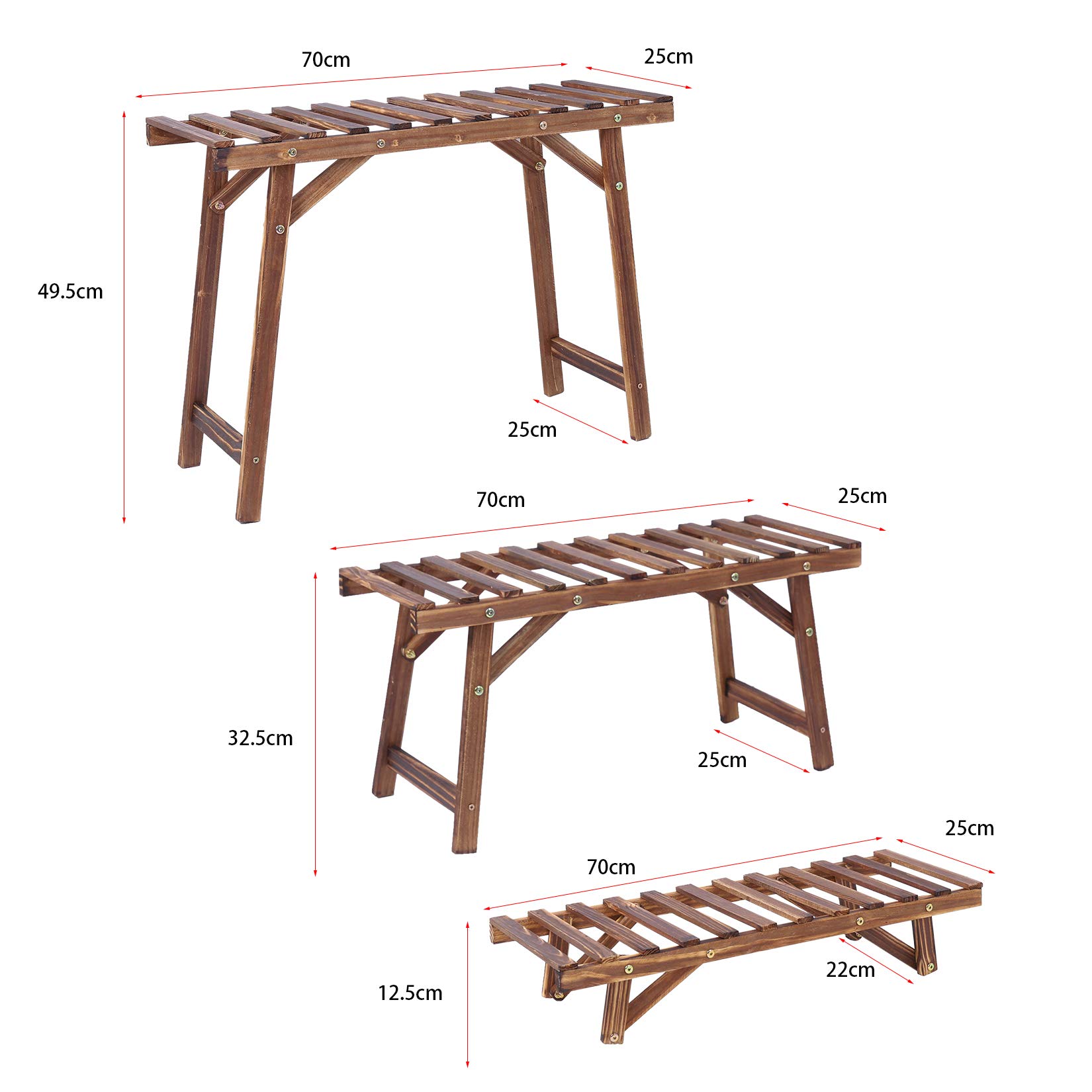 unho Porte Plante Extétieur Bois, Étagère Plantes Extétieur Individuelles Escalier PLantes Bois Lot de 3 Support Plantes Intérieur pour Balcon Terrasse Salon Jardin - Charge Max 40kg