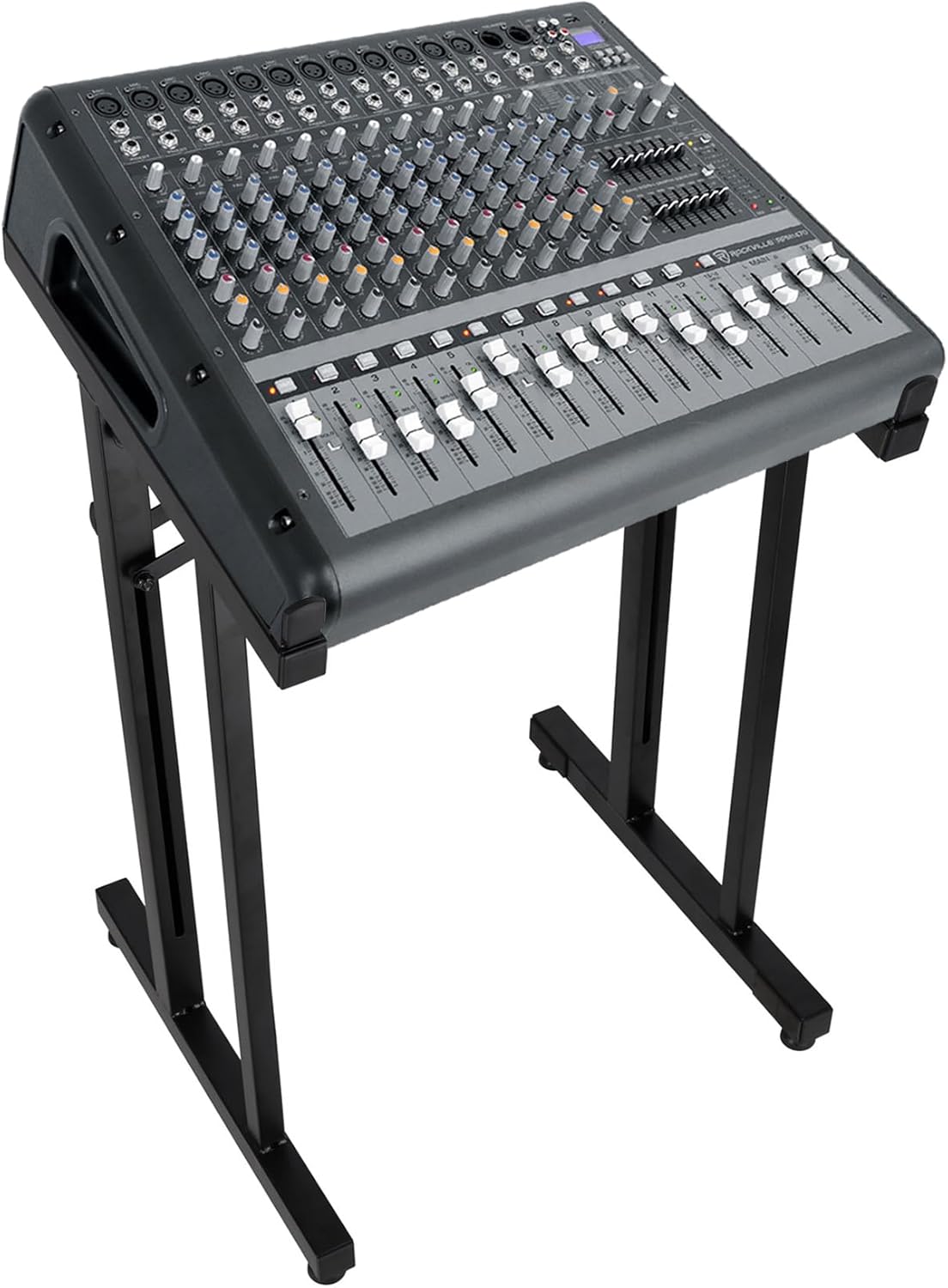 Rockville Rpm1470 Bundle: 6000-Watt 14-Ch Powered Mixer With USB, Bluetooth, 24-Bit Effects, Rxs30 Portable Pro Mixer Foldable Stand, Adjustable Width, 2-Items