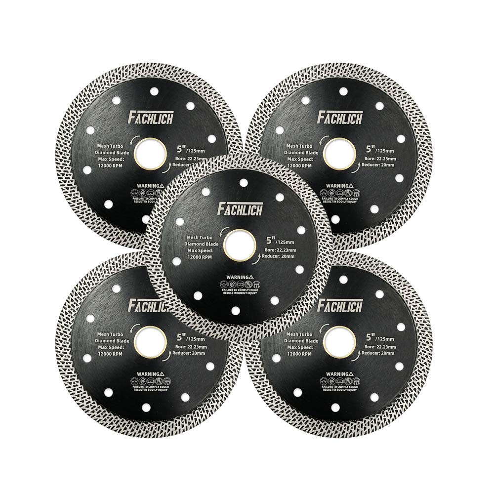 Disco Tronzador de Diamante 5 piezas 125MM con Malla Turbo Hoja de Sierra para Porcelana Azulejos Cerámica Granito Mármol