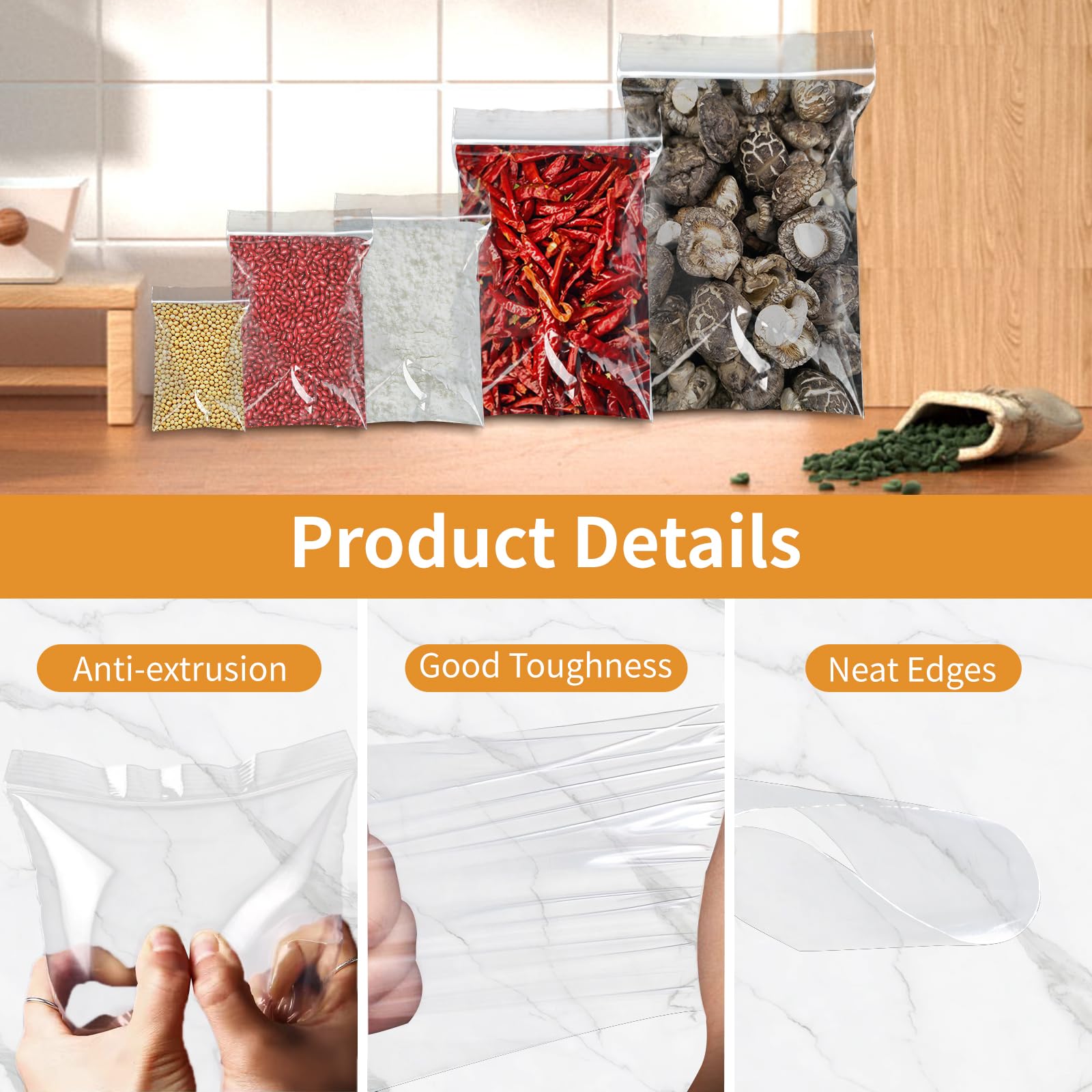 500Pcs Small Plastic Bags, 5 Assorted Sizes Sealable Clear Grip Seal Bags - Image 4