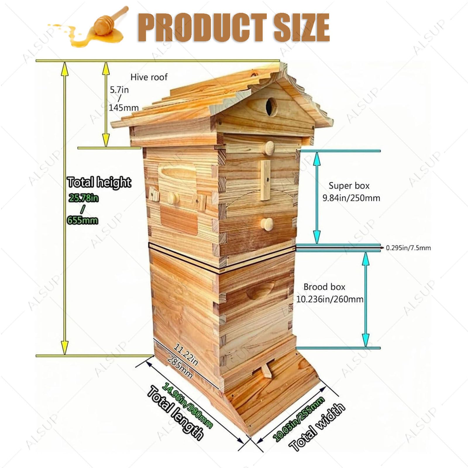 Kit de Inicio de Colmena de Abejas Autofluyente, Caja de Madera para Apicultura con Ventana de Observación, Marcos Automáticos y Boquilla de Miel para Jardín