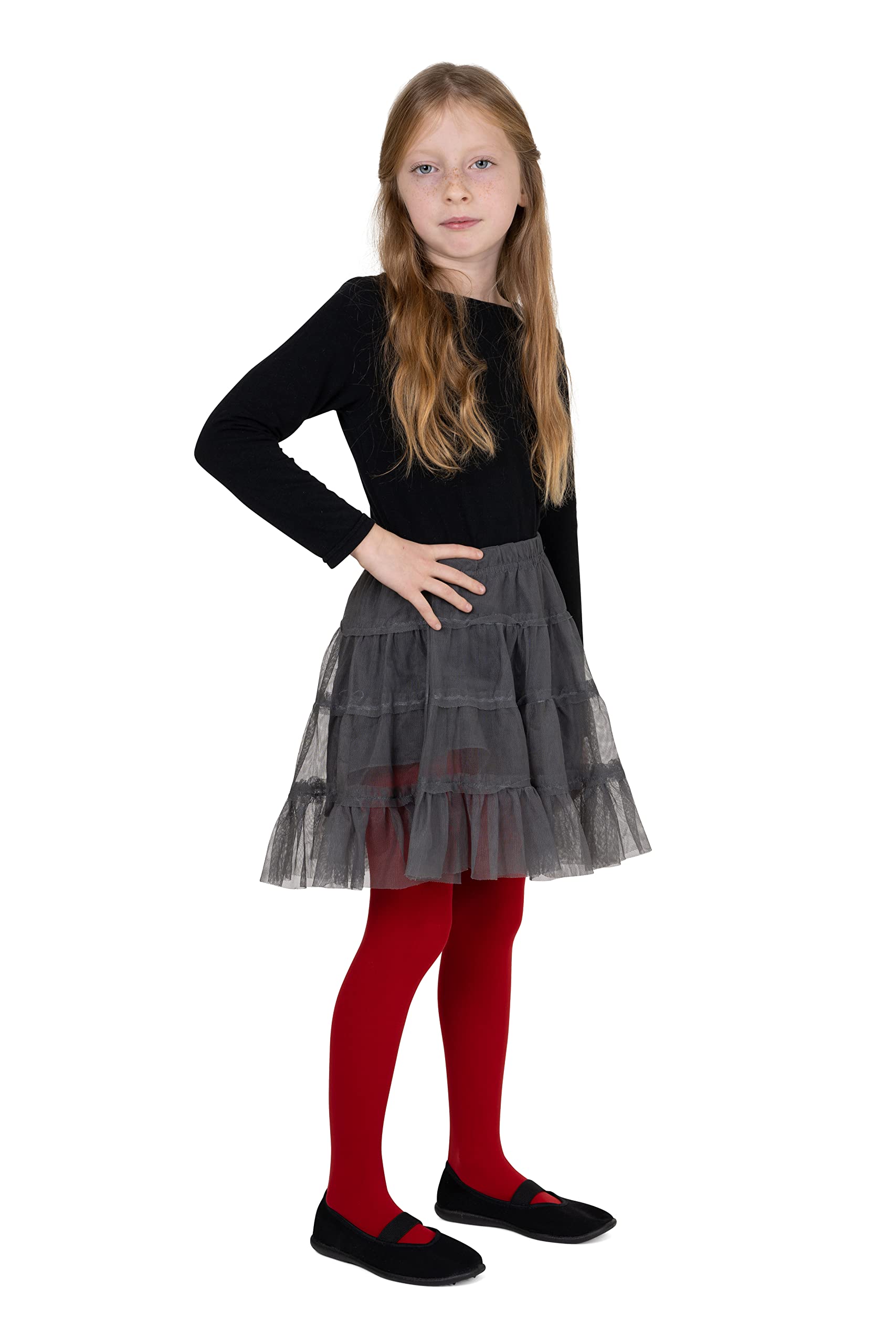 Noq Girls Rosso Thick Pantyhose Corina Plain 120 Den Warm Footed Leggings Kid Nursery Ballet Dance Class Opaque Tights, 6/7 Years