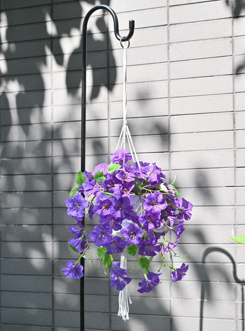 Artificial Hanging Flowers with Basket for Outdoors, 2 Pack Fake Petunia Flowers UV Resistant, Realistic Faux Hanging Plants for Home Porch Patio Garden Balcony Yard Decor (Purple)