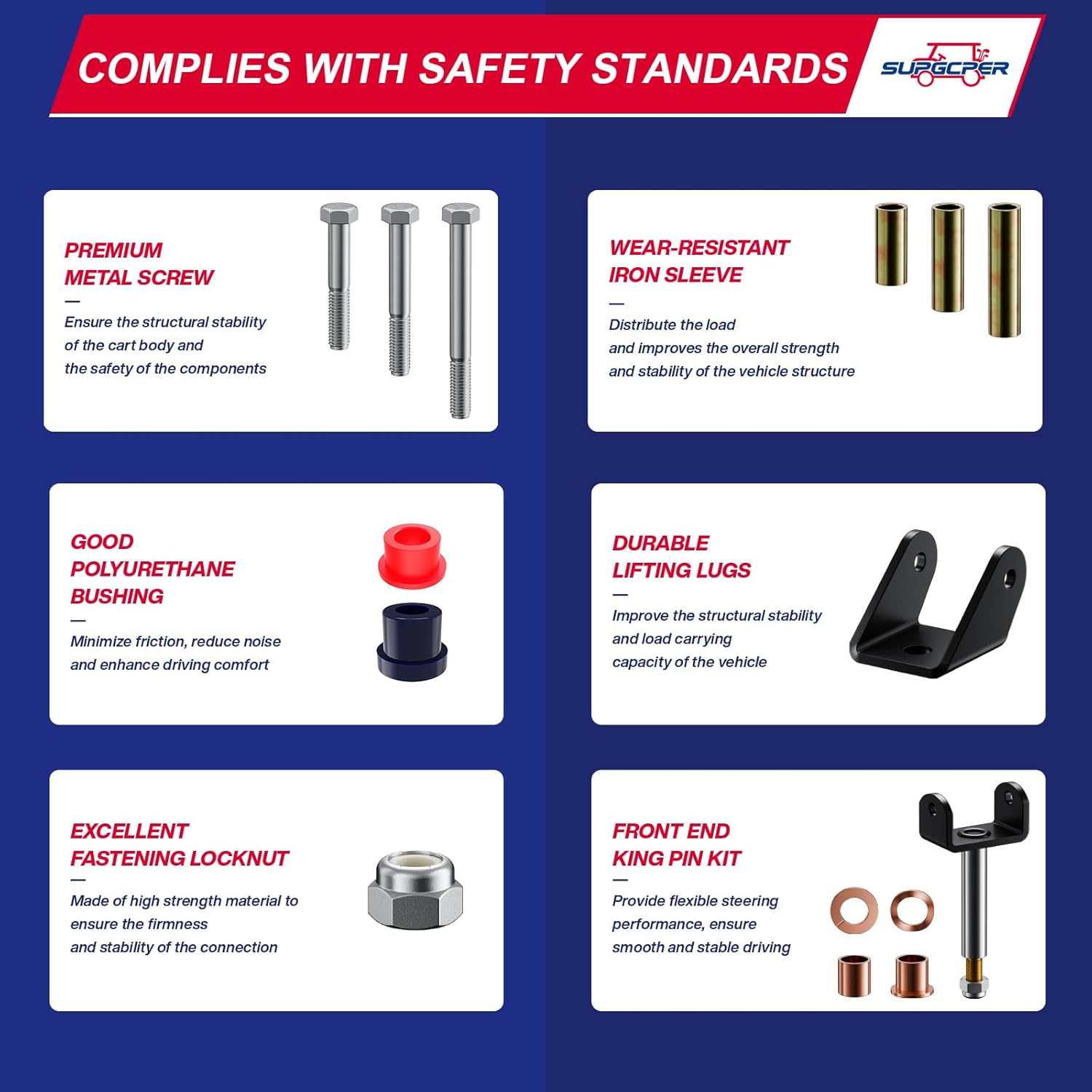 Club Car Front Rear End Repair Bushing Kit for DS 1993-Up Modles, Golf Cart Deluxe Repair Kits with DS King Pin & Bushing Kit, Club Car Front End Rebuild Kit OEM# 1015583 1016386 1016384
