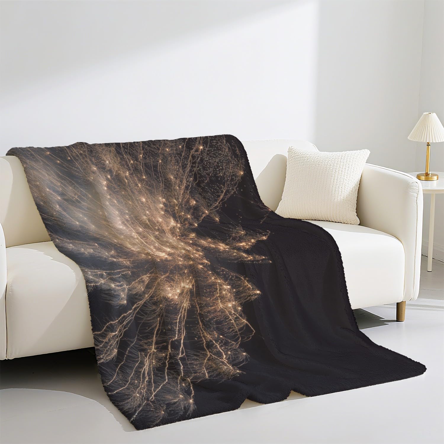 Genérico Manta de Franela Manta de Cama de Doble Cara y Extra Gruesa Frazada de Sofá Ligera y Suave al Tacto Invierno Mullida y Térmica 150 x 200 cm Amarillo Estético Paisaje Lámpara