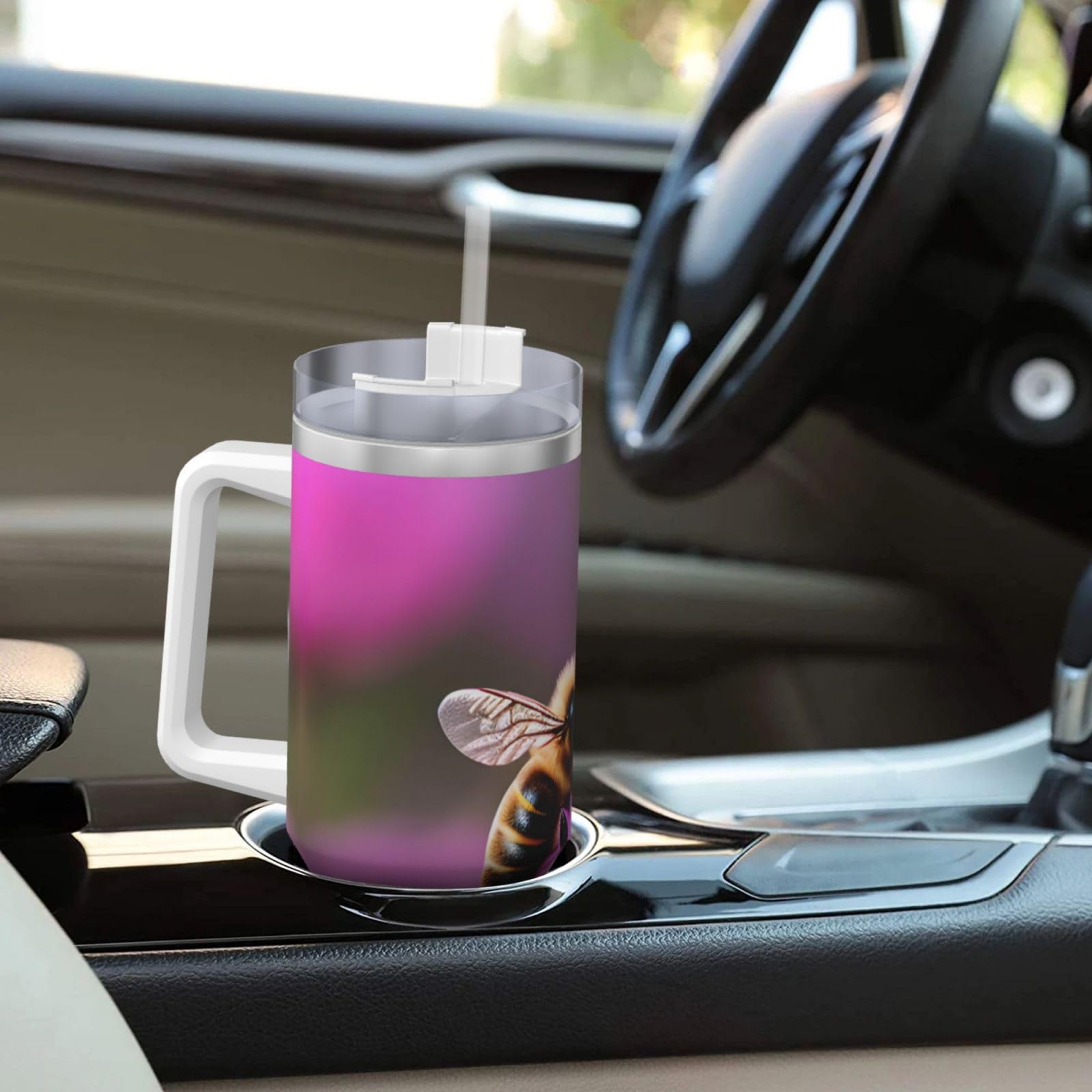 Bee Flying 1 Wasserflasche aus Edelstahl, doppelwandig, isoliert, mit Griff und Strohhalm-Deckel, 1,2 l