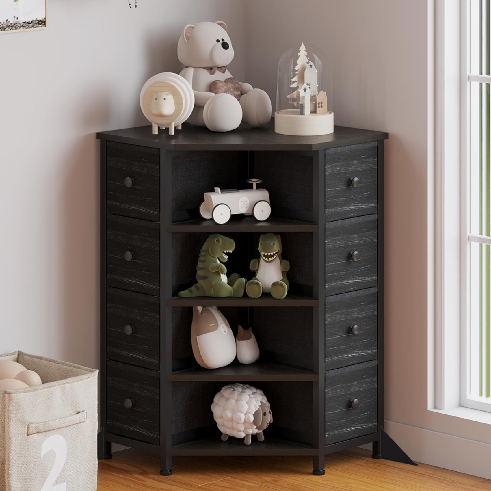 LUMTOK 8 Drawers Corner Dresser with Fabric Drawers and Shelf for Bedroom