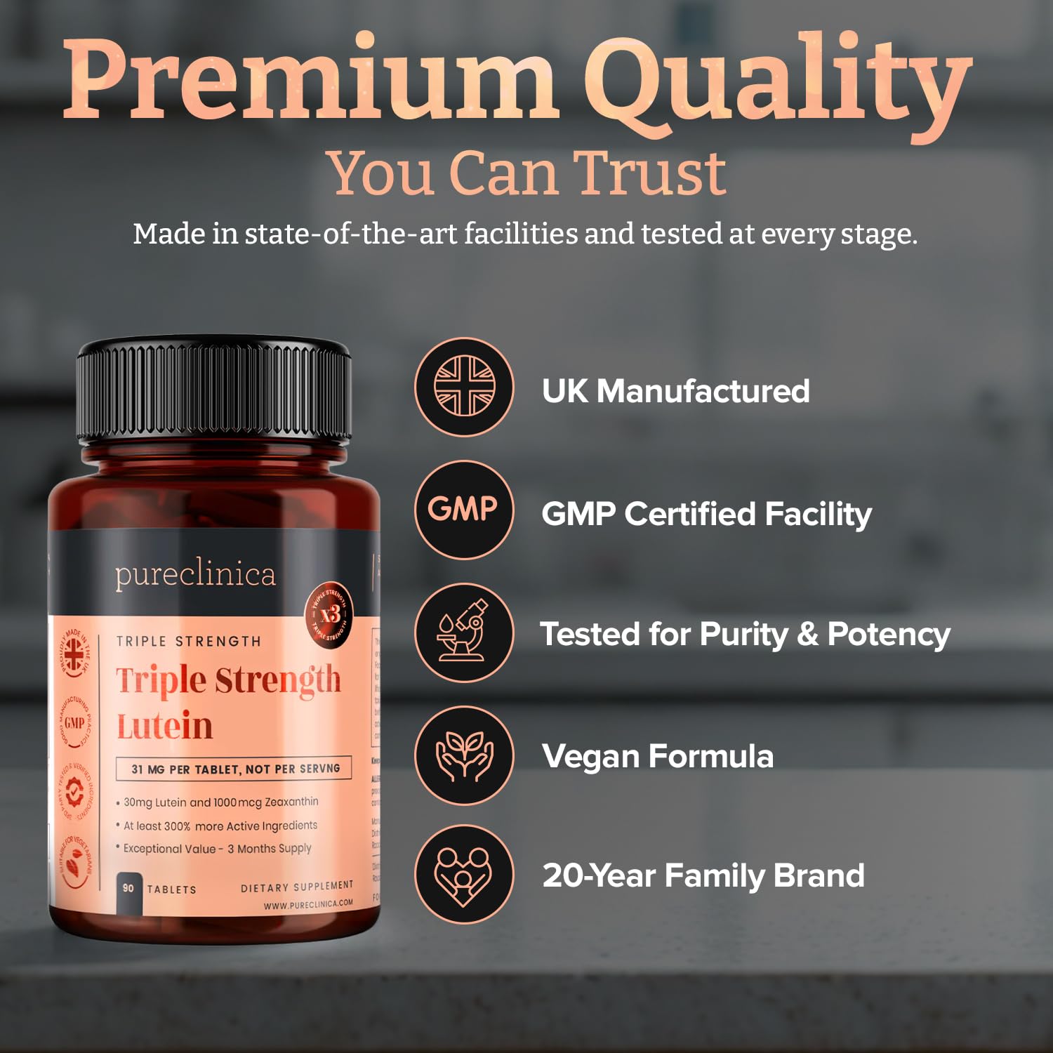 Triple Force Lutéine 30 mg x 90 comprimés. Avec 1000 mcg de Zéaxanthine - Fourniture de 3 mois.