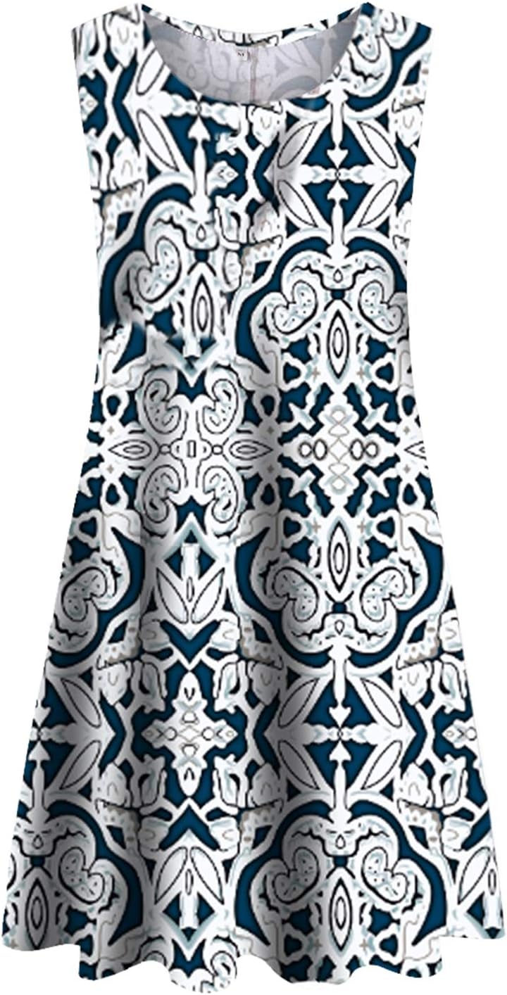 Tanst Sky Summer Dresses for Women 2025 Casual Sleeveless Sundresses Tank Dress Mini Loose Beach Cover Up with Pockets - Image 3