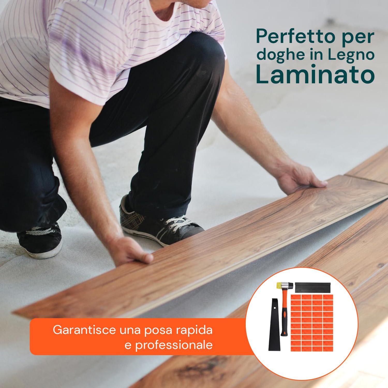 Avilia Zestaw 43 elementów do podłóg laminowanych z ergonomicznym młotkiem, klinowymi dystansami, blokiem bicia i łopatkami do samodzielnego montażu