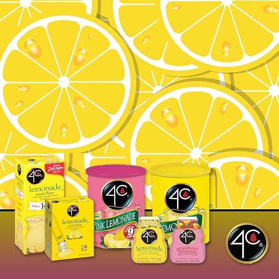 4C Powdered Drink Mix Canister, Lemonade 6 Pack, 9 Quarts, Family Sized Bin, Thirst Quenching Flavors