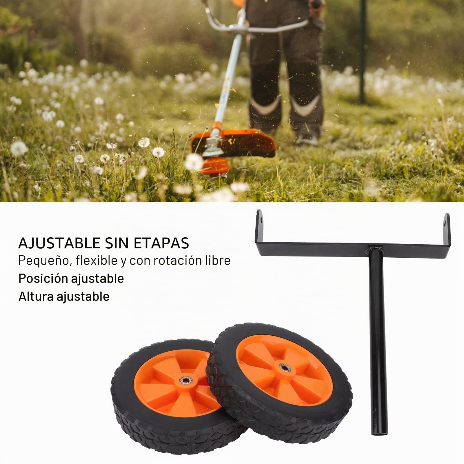 Cortacésped EVTSCAN, rueda auxiliar ajustable, desbrozadora eléctrica, accesorio de rueda de soporte para cortacésped de tubos de eje de 26mm y 28mm