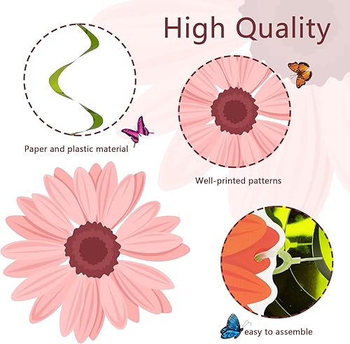 Miniatura 3 de 48 piezas de flores de sol de primavera, mariposas, espirales, girasol, serpentinas, suministros para colgar en la pared, techo, suministros para