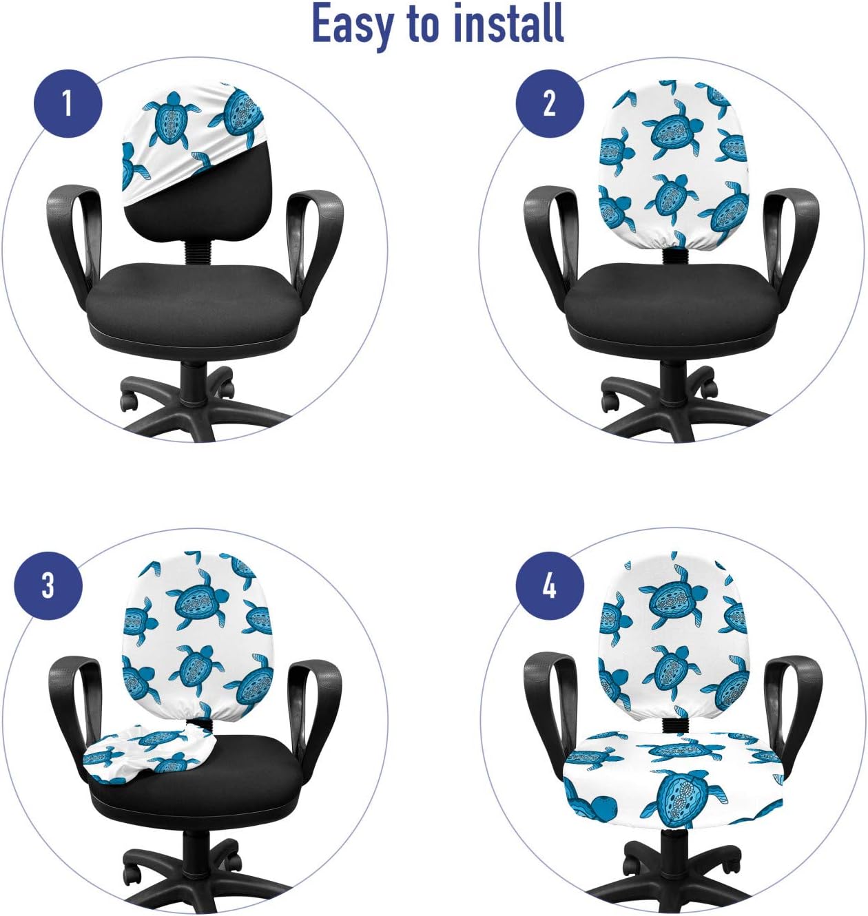 Ambesonne Turtle Office Chair Slipcover, Aboriginal Style Animal Native Australian Marine Creatures Sea Creature, Protective Stretch Decorative Fabric Cover, Petrol Blue and White