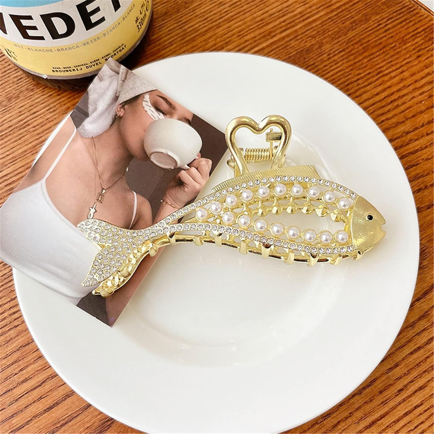 Grandi fermagli for capelli, Artiglio for capelli a sirena Coreano Perla Strass Forcina Accessori for capelli dolci Clip for copricapo da donna con squalo TS5170-2 (Color : TS51702)
