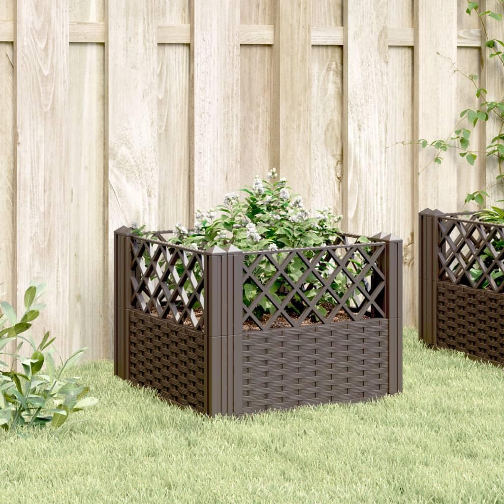 Garden Planter with Brown Stakes 43.5 x 43.5 x 43.5 cm PP, Outdoor Planter, Vertical Garden Raised Outdoor for Balcony and Garden, Mini Raised Garden for Seedlings, Vertical Garden