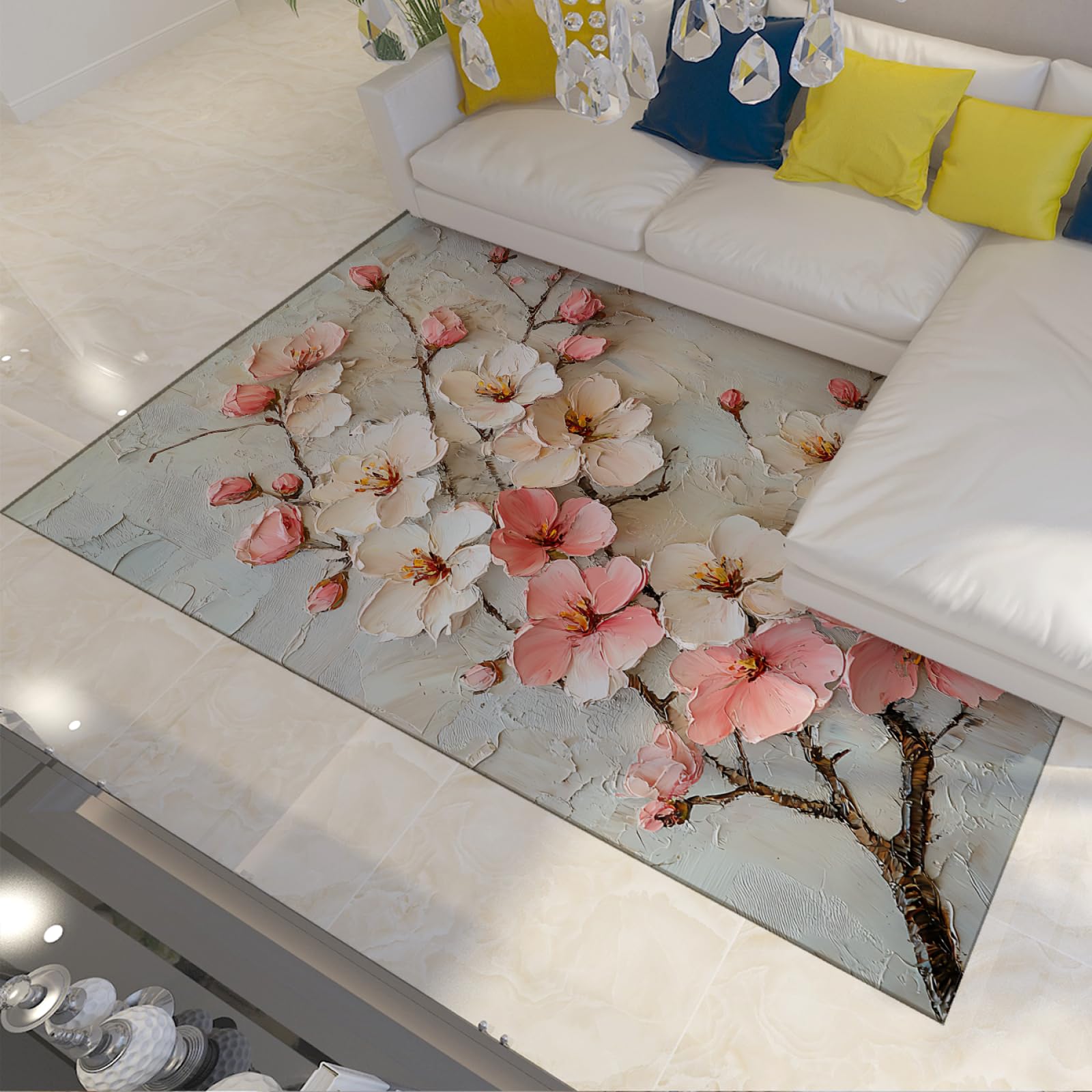 Tapis pour le salon moderne lavable antidérapant style peinture à l'huile