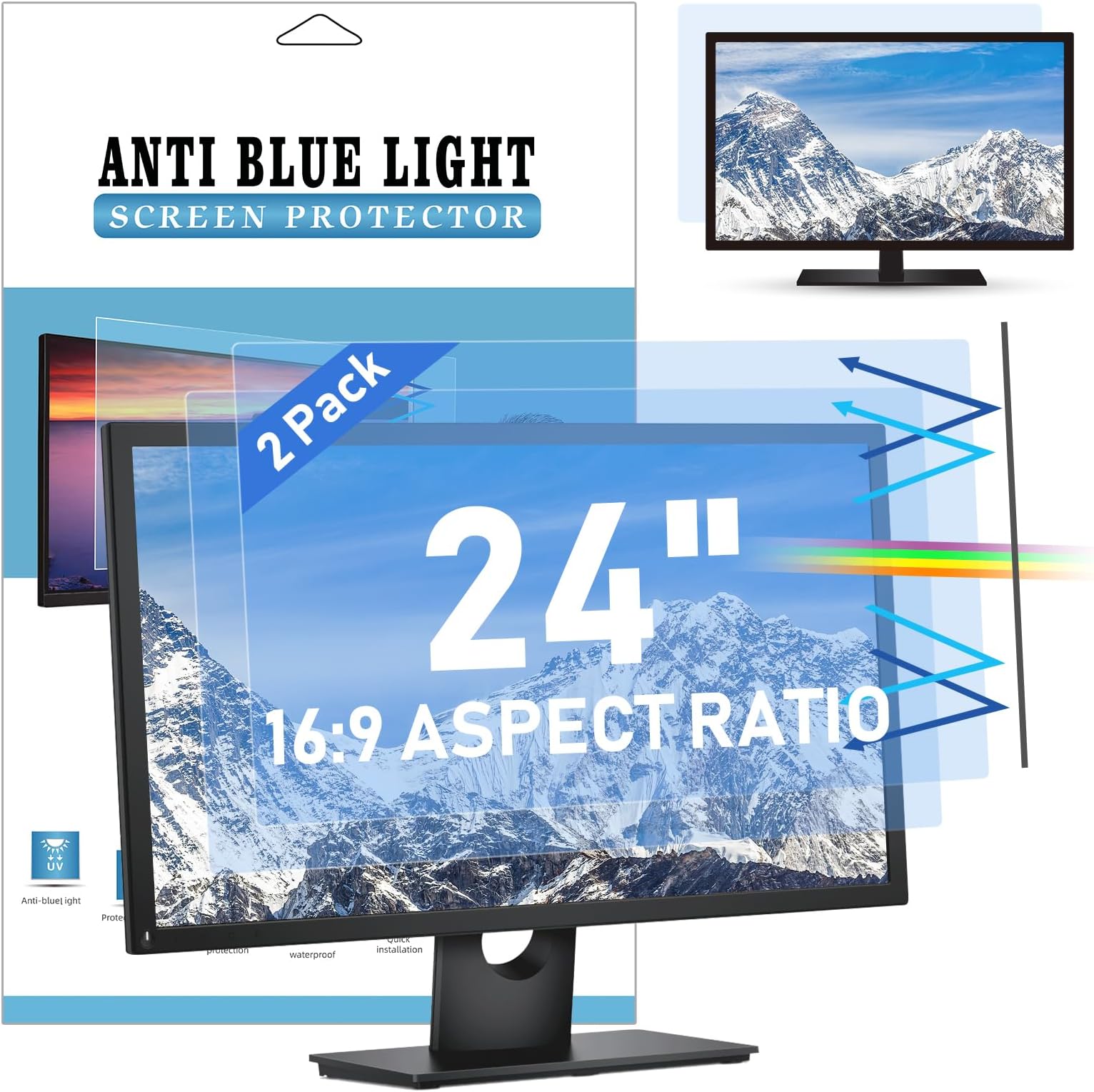 LAMA[2 PACK] 24 Inch Blue Light Blocking Screen Protector, 24" Computer Monitor Screen Filter (WxH: 20.9"*11.73"), Anti Blue Light/Anti Glare/Anti-UV/Eye Protection/Reduce Eye Strain(24" 16:9)