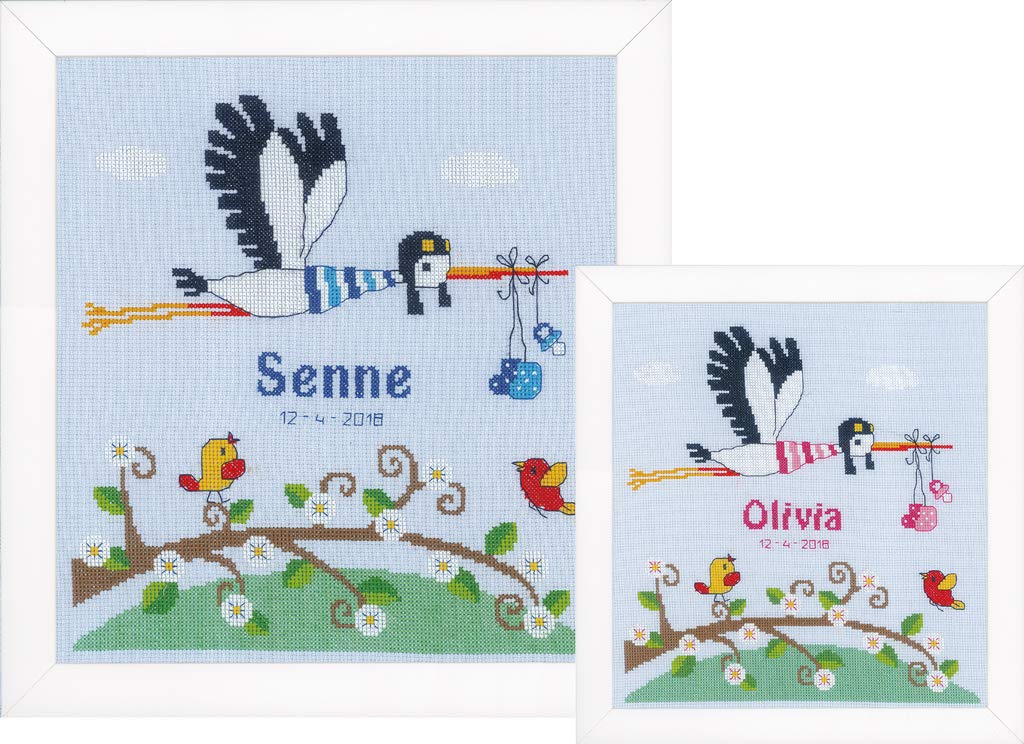 Vervaco Counted Cross Stitch Kit Stork, Cotton, Multi-Colour, 27 x 28 x 0.3 cm