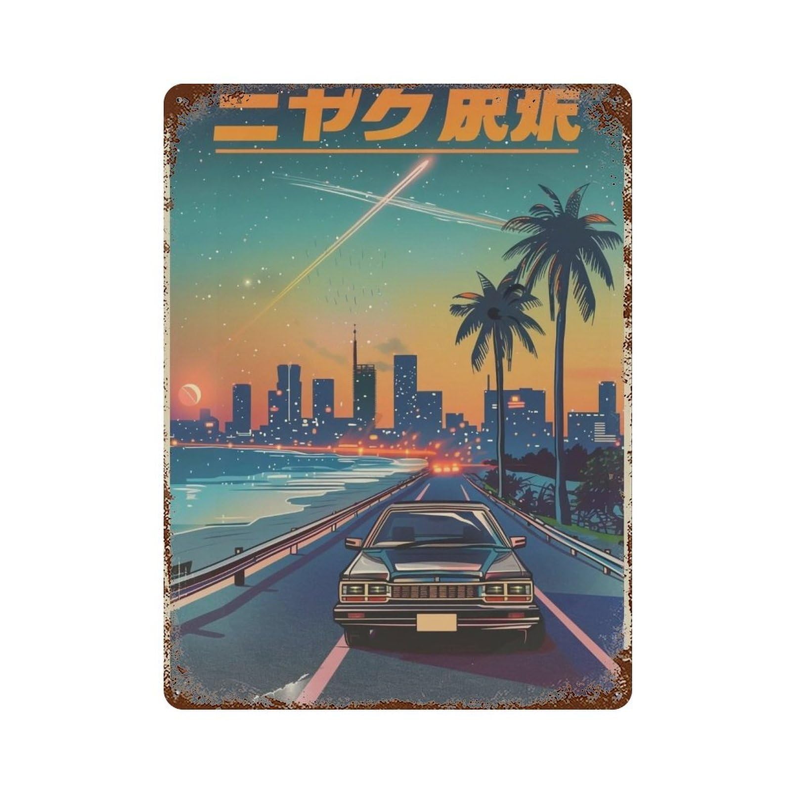 YHGERTKU City Pop Night Drive 04 Wall Art Retro Iron Vintage Metal Tin Sign Poster Modern Decor for Living Rooms Gift 40x30cm