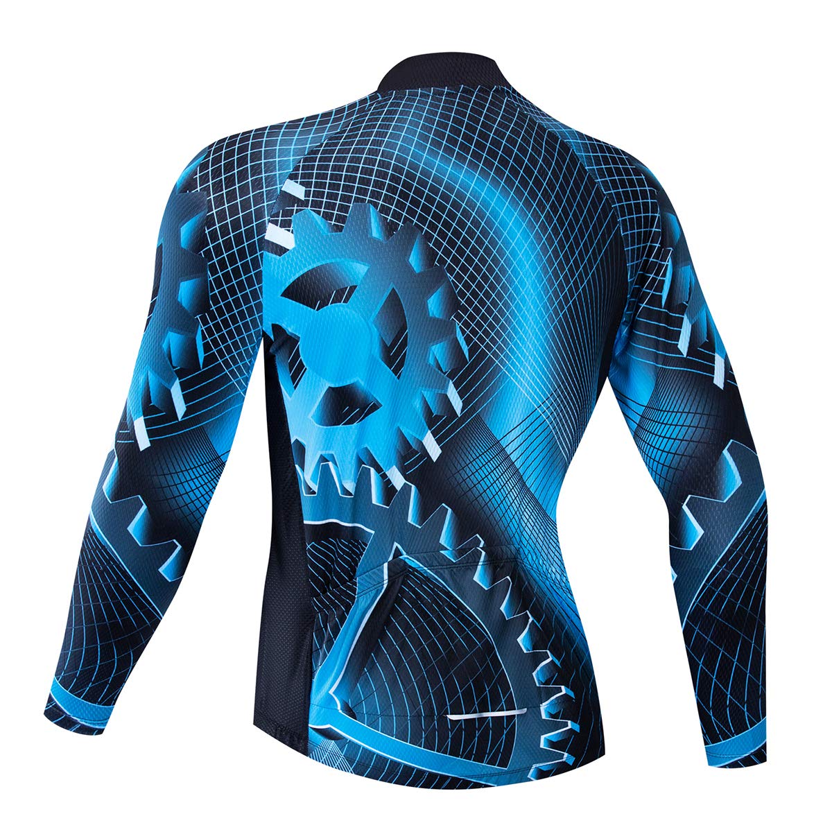 Maglie da ciclismo da uomo Top Camicie da ciclismo a maniche lunghe con cerniera completa Pocket Gear Blu, Blu