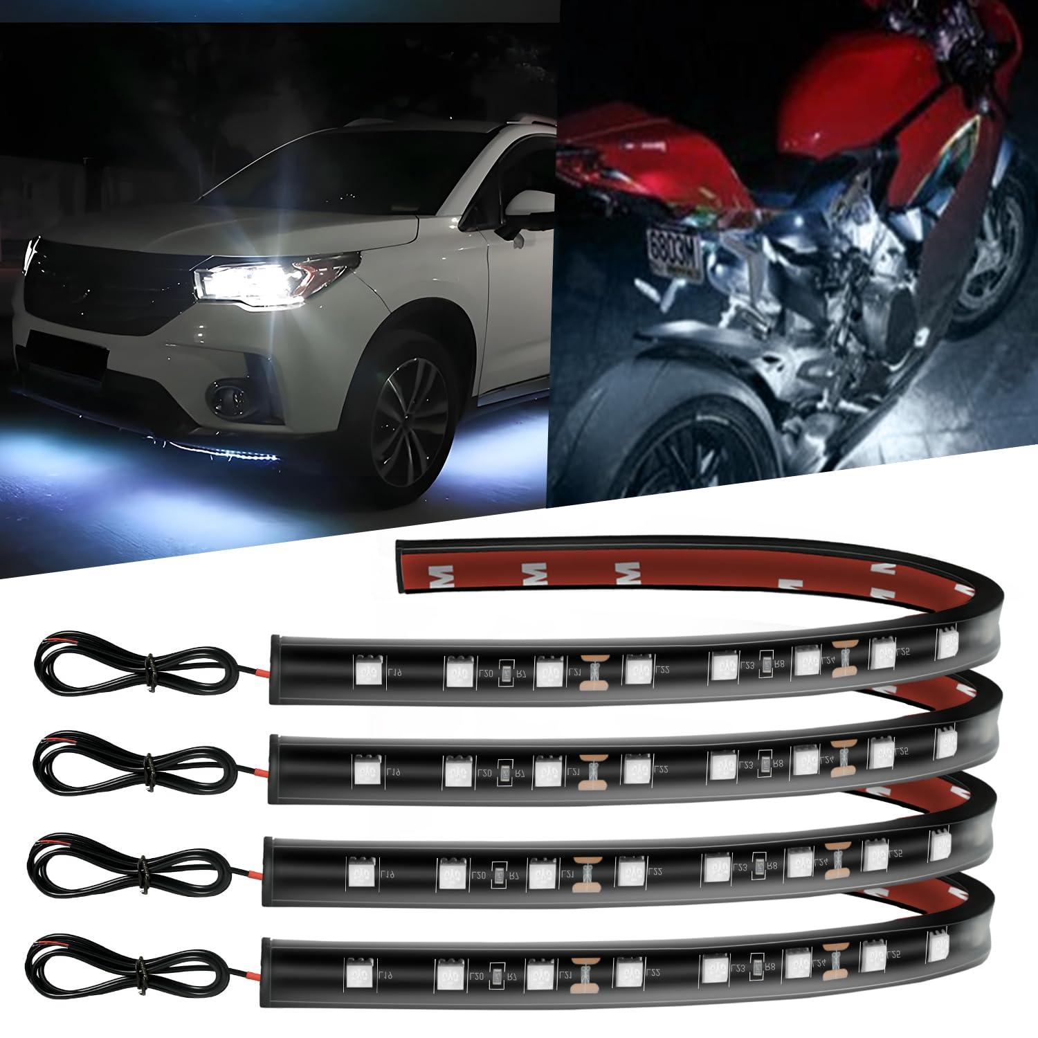 12V Led Light Strip 12.7" Waterproof White Led Light Strips for Car Golf Cart Motorcycles Truck Boat Strip Lights,Pack of 4
