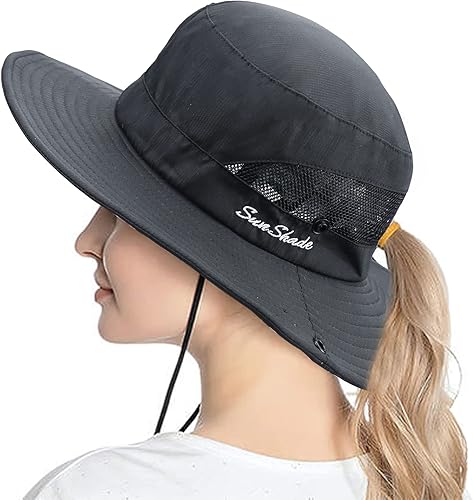Miniatura 5 de Sombrero Safari-Protección del Sol para Mujer - Sombrero de verano para playa al aire libre, cola de caballo, ala ancha transpirable (22"-23")