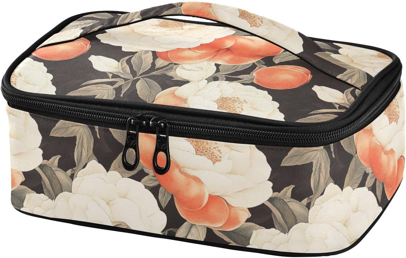 KLL Pintado Vintage Peaches Blossoms diseñado bolsa de almuerzo niños picnic almuerzo caja aislada con asa almuerzo estilo cartera para hombre