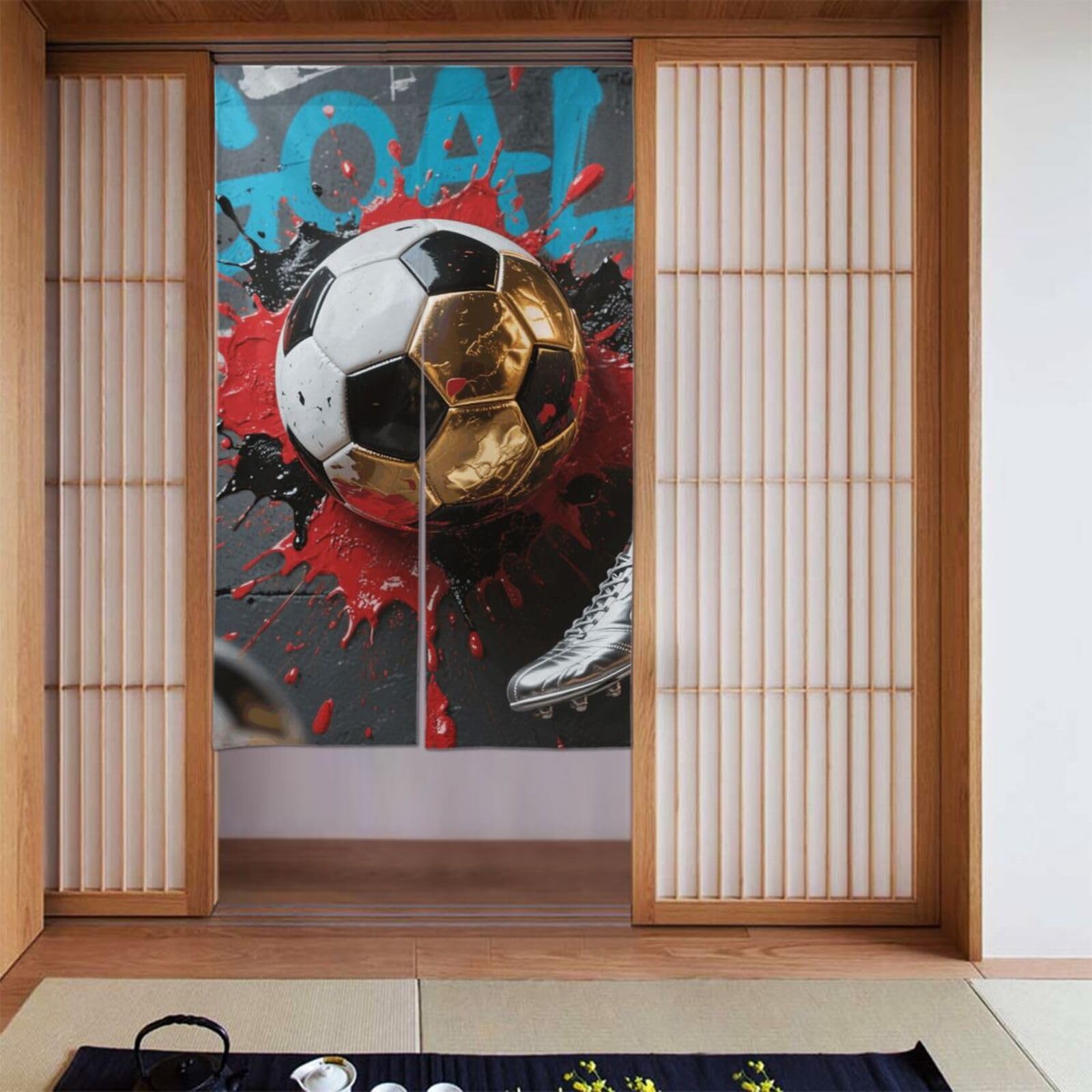 FekiLoot Soccer Door Curtain for Doorway Privac,Personalized Blackout Kitchen Curtains Window Treatment 2 Panel Door Curtain Tapestry Hanging Room Divider Home Decor 34"X 56"