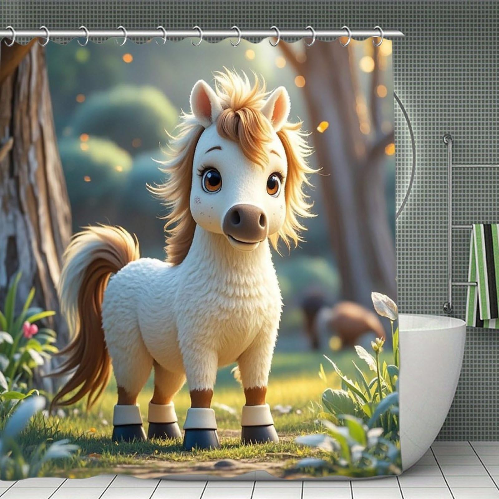 FekiLoot Cupid Arrow Love Horse Shower Curtain Minimalist Aesthetic Bath Curtain with Hooks Simple Water Resistant Bathroom Shower Curtains Cute Blackout Privacy Curtains Cloth Curtain