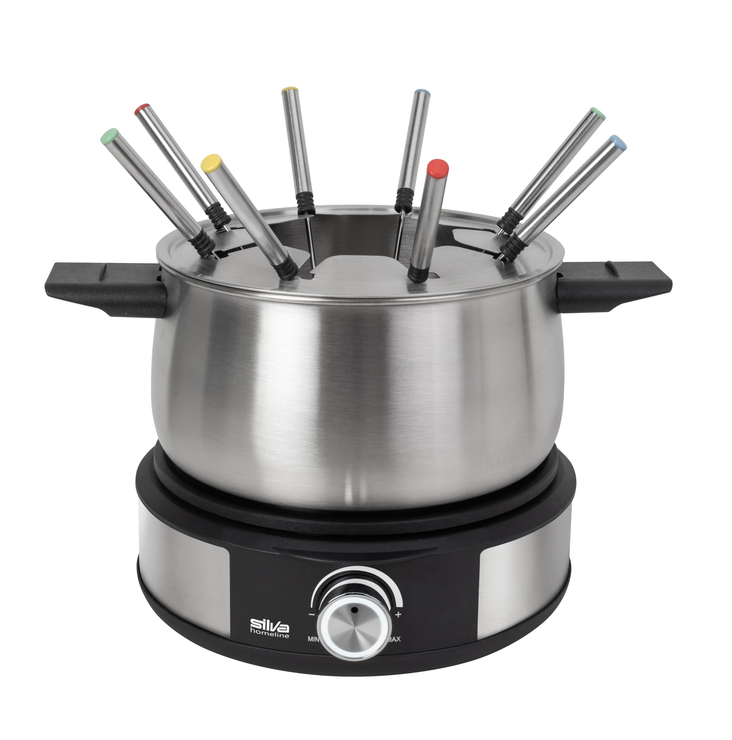 Silva Schneider Elektro-Fondue PK-F 140 | 1500W | 1,4 l Edelstahl-Topf | Für 8 Personen | Stufenloses Thermostat | Überhitzungsschutz | Rutschfeste Standfüße