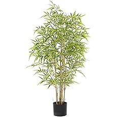 Bamboo Tree Artificial 5FT, Artificial Bamboo Tree with Real Trunk and Lifelike Leaves, Faux Bamboo Plants for Home Decor Indoor, 1 Pack