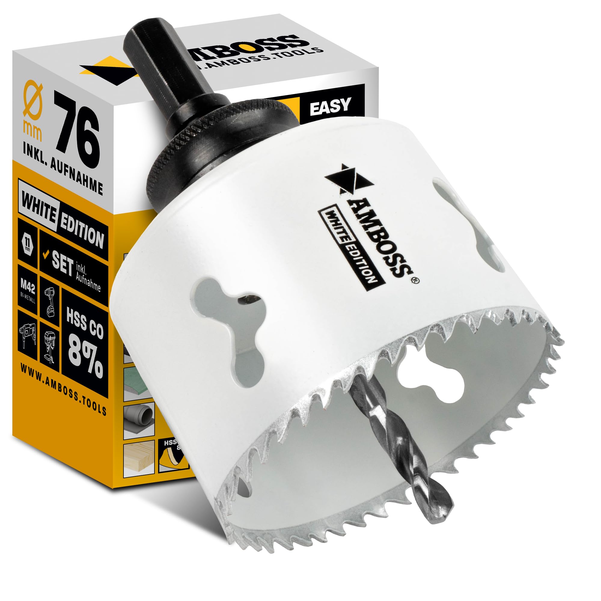 Mandrex XtraDeep Gatzaag met 300 mm zaagdiepte, hardmetalen tanden en diepe snede voor hout, MDF en rigips, diameter 68 mm, voorboor voor hout en geleidingspen