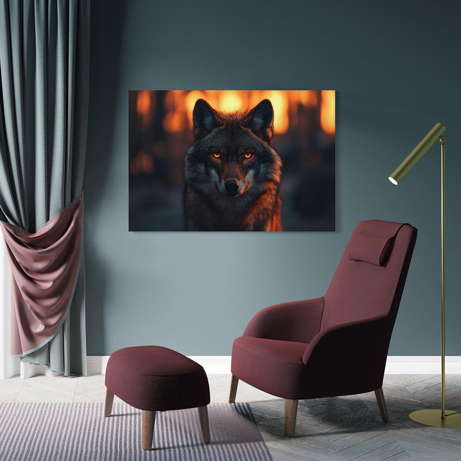 Junmoney Intense Wolf Portrait with Glowing Eyes Decorative Canvas Print 20x30inch(50x75cm), for Corridors, Hallways Or Apartment Entries, Decorative Wall Art for Narrow Spaces