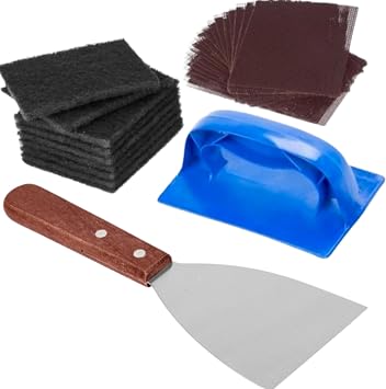 Set of 32 Heavy Duty Grill Scraper and Pad Holder Set Flat Top Griddle Cleaning Kit with Scraper Tool, 10 Grill Cleaning Pads, 20 Grill Screens Commercial Kitchen Griddle Cleaner for Restaurants