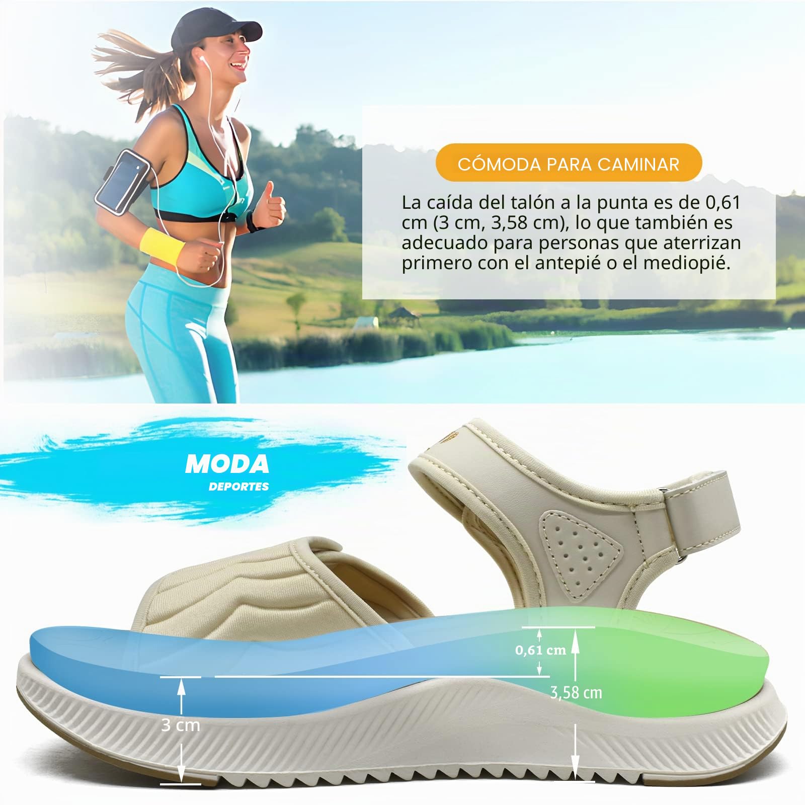 ONCAI Sandalias Mujer Caminar 2025,Arco Soporte Senderismo Sandalias con Ortopédica Plantilla para Fascitis Plantar,Deportivas Plataforma Slides Mujer con 3 Ajustables Correas,Beige/Blanco Tamaño 39