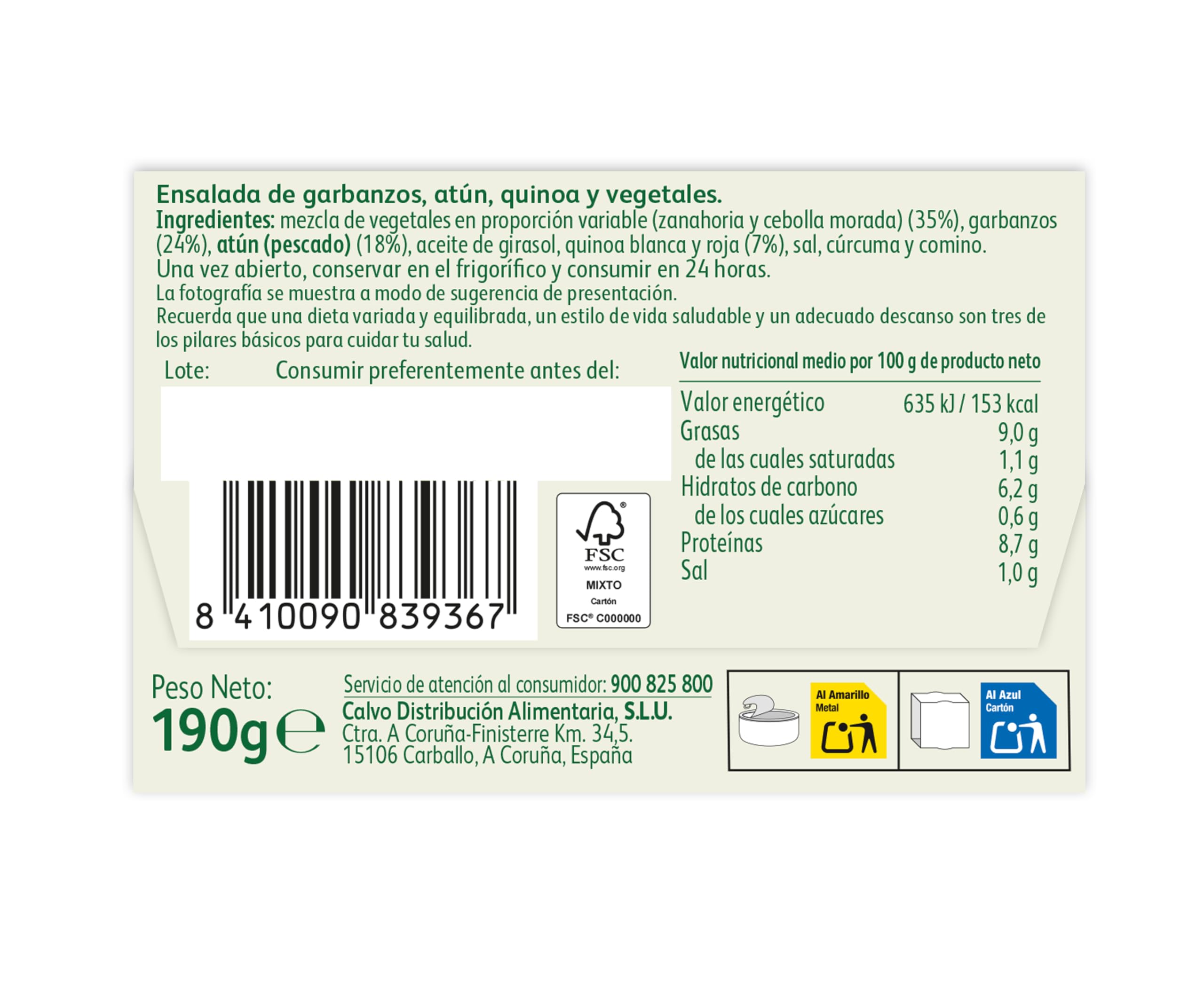 Calvo Ensalada Foodie Garbanzo 190g - 2