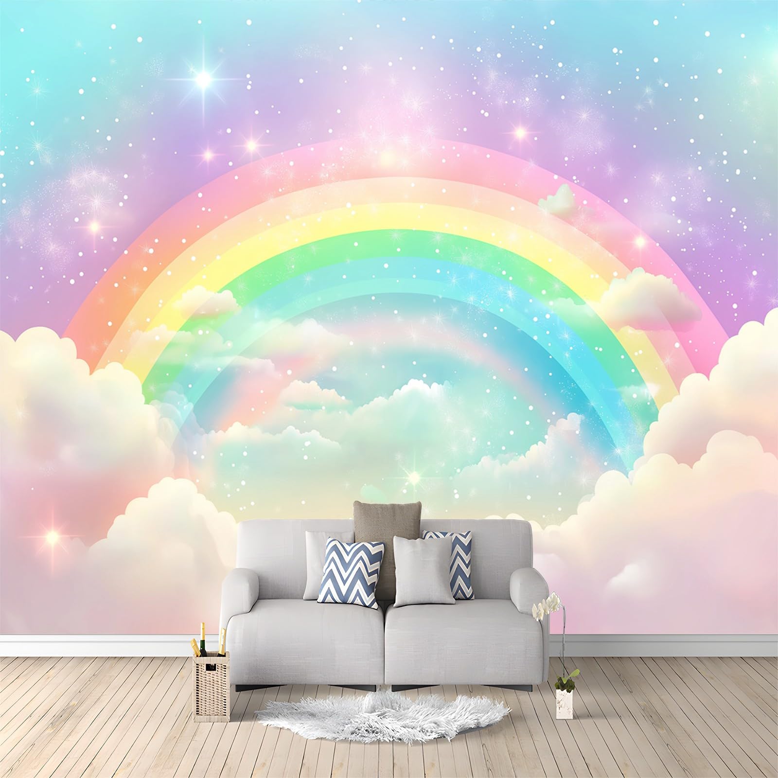 Generico Fotomurale 3D Carta Da Parati Stelle Delle Nuvole Arcobaleno 500x280 cm Carta Da Parati Camera Letto Moderna Fotomurali Murales Poster Gigante Moda Decorazione Da Muro
