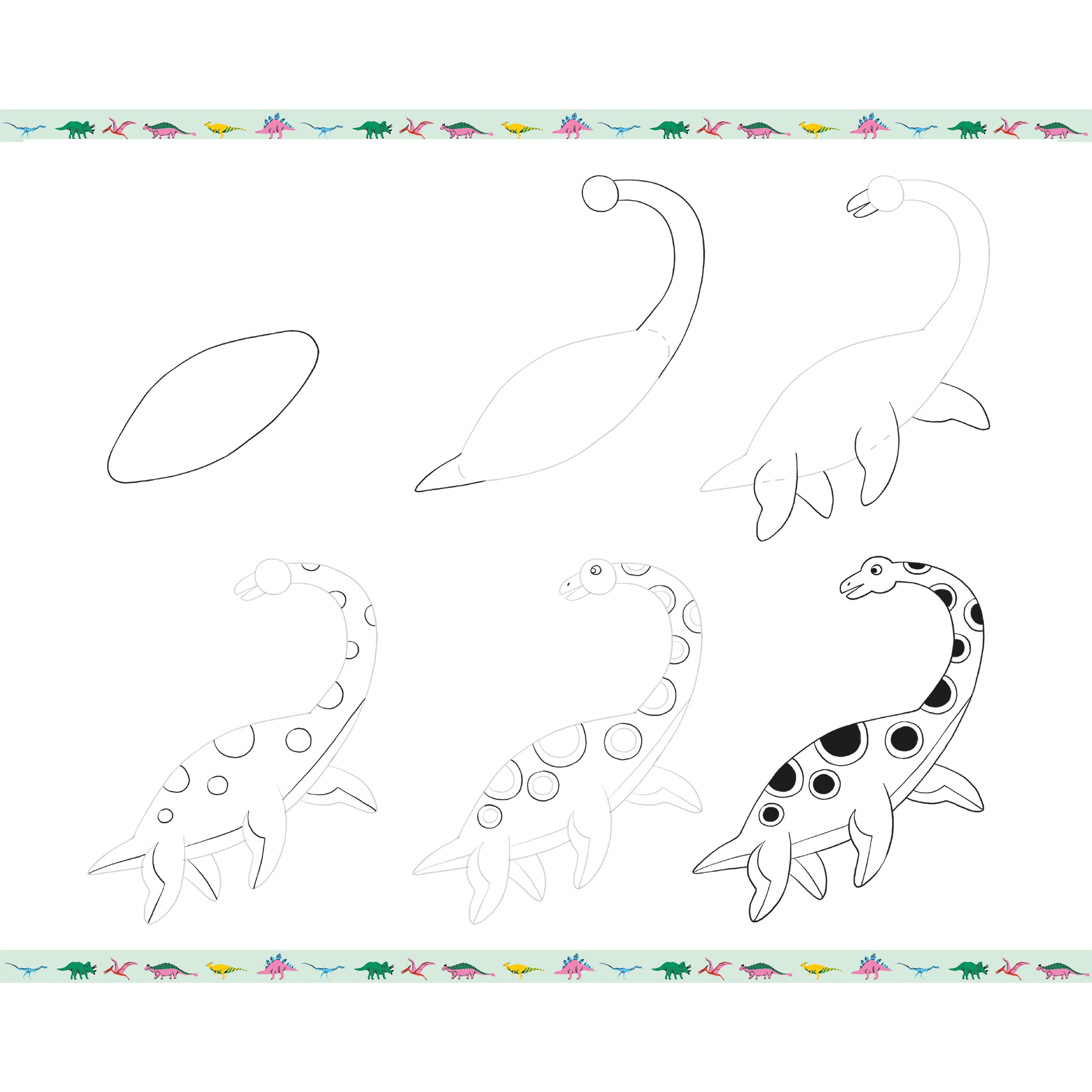 Janod - Step by Step Drawing - Naucz się rysować - 20 modeli Dinos - Zestaw rysunkowy dla dzieci - Nauka rysowania i koncentracji - Od 6 lat - J09154