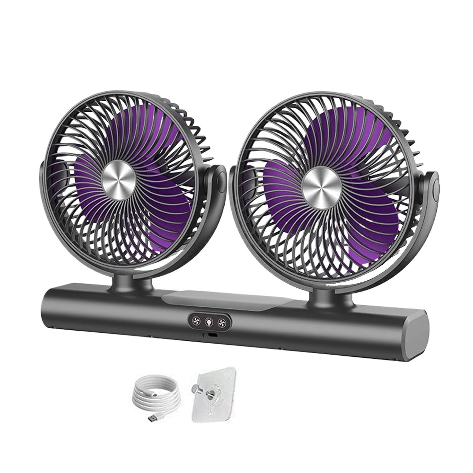 Ventilador para coche de doble cabezal USB para salpicadero de furgonetas, SUV y ATV 8