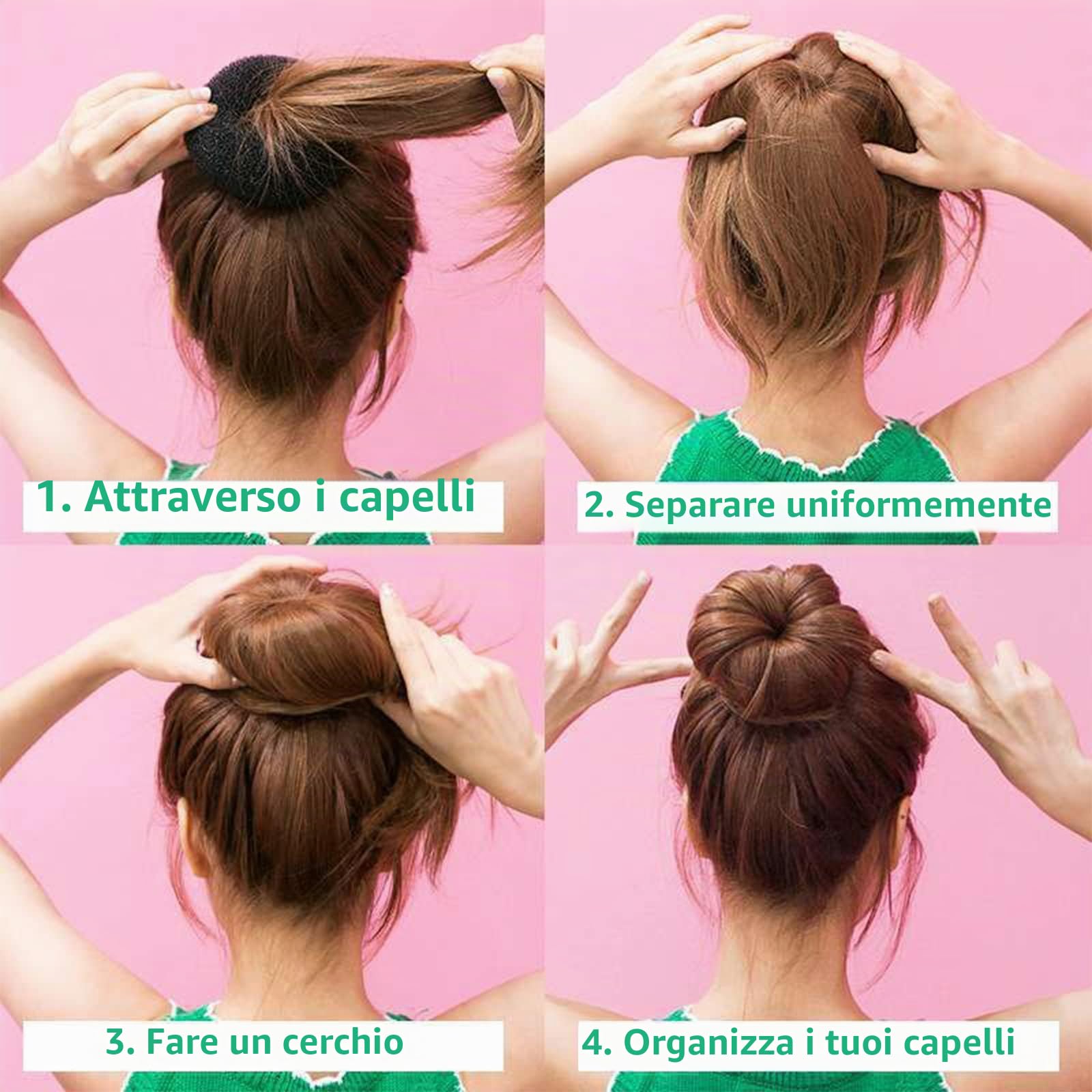VEGCOO Chignon a Ciambella, 8 Pz Creatore per Pane Ciambella Chignon a Ciambella Magic Hair per Bambine e Donne, con 15 Elastici per Capelli e 15 Forcine Forma di U (Marrone)