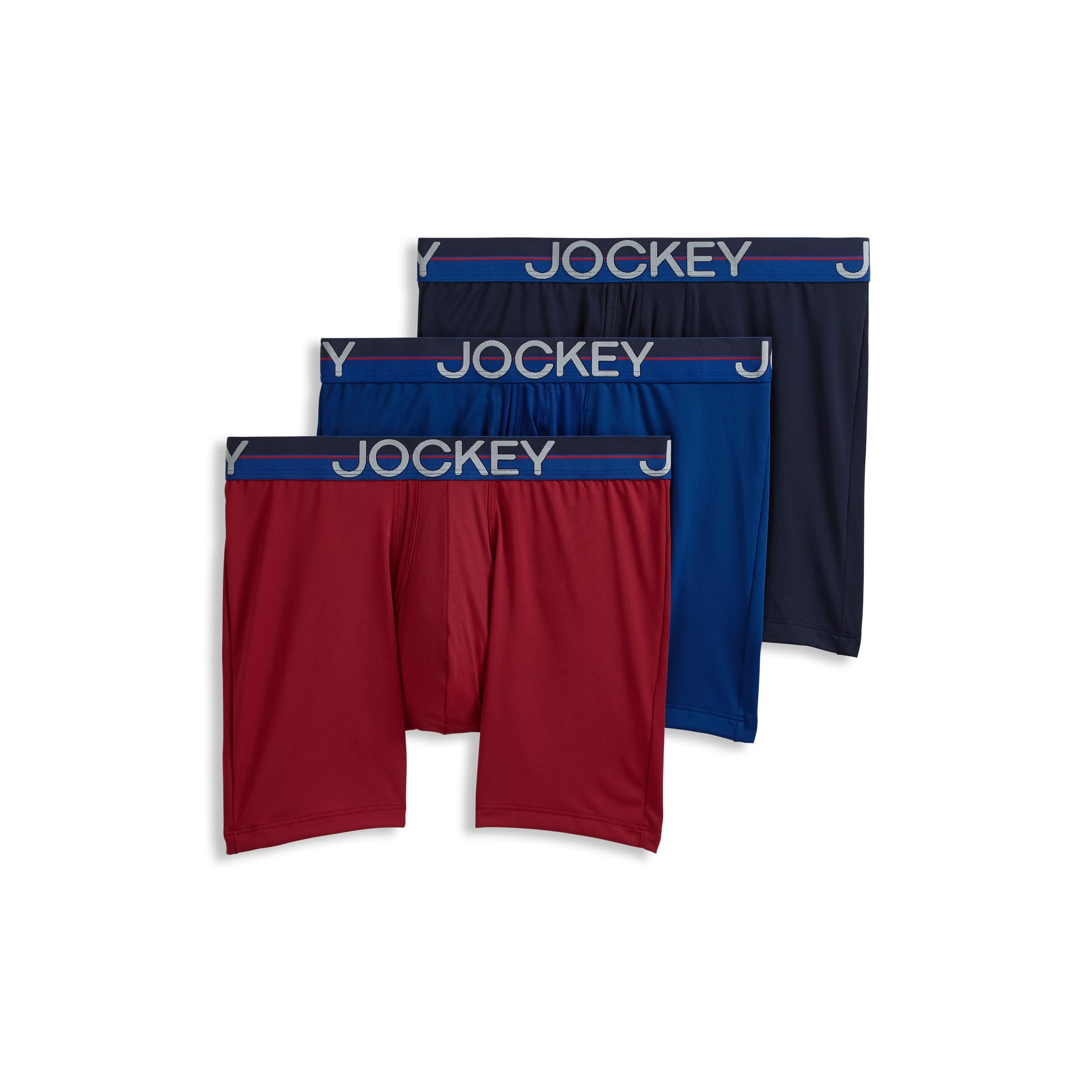 Jockey Men's Underwear Infinite Cool Microfiber Stretch 6" Boxer Brief - 3 Pack, Red Apple/Marina Blue/True Navy, M