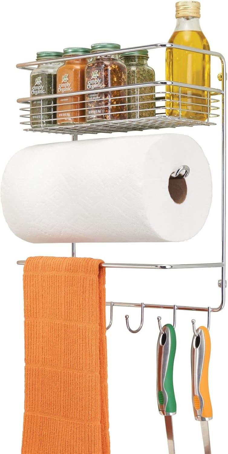 mDesign Kitchen Roll Holder Wall Mounted Kitchen Shelves for Spices