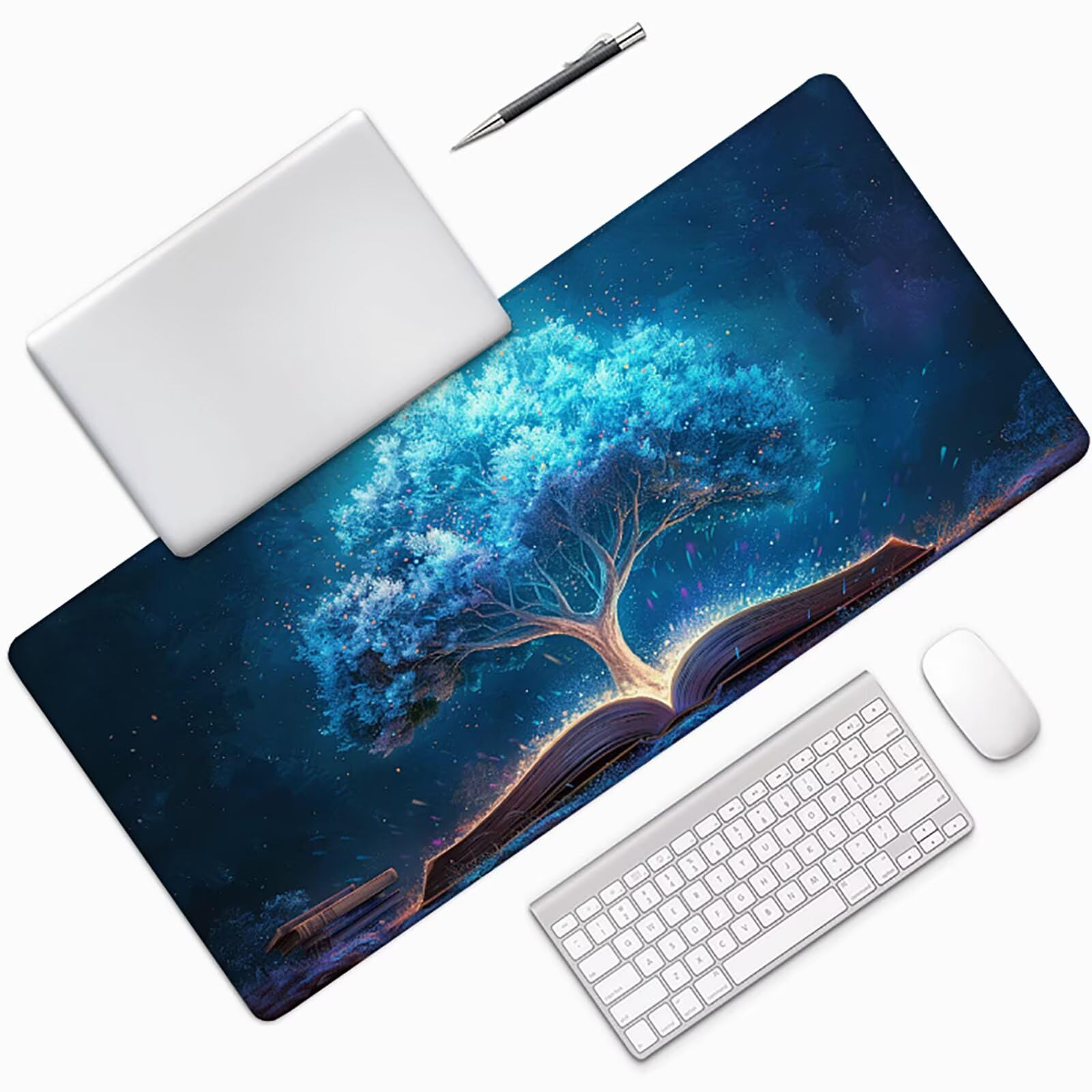 Albero della vita Tappetino Mouse Gaming xxl 1000 x 500 mm, Tappetino Scrivania Blu Con Bordi Cuciti, Presa Stabile su Superfici Lisce, Impermeabile Antiscivolo Mouse Pad per Gaming Accessori g2-23Y